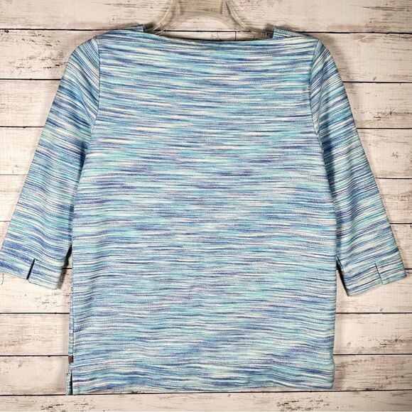 Talbots Textured Boatneck Marled Turquoise Blue Sweatshirt Tunic Top M - Picture 3 of 7